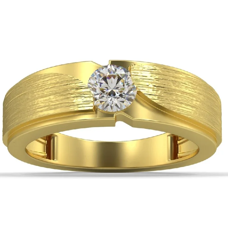 Women’s rose gold engagement rings-1/2Ct Men's Diamond Brushed Solitaire Diamond Wedding Ring Lab Grown in Gold