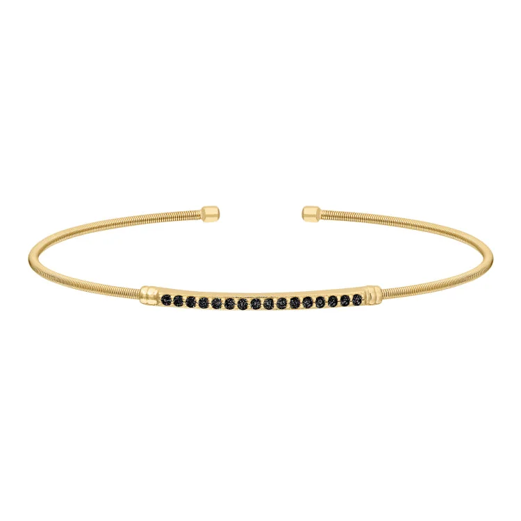 Women’s simple gold bracelets-Gold Finish Sterling Silver Cable Cuff Bracelet with Simulated Onyx