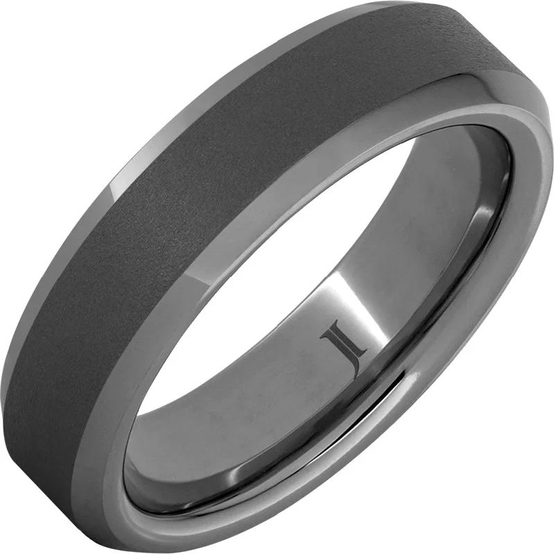 Women’s cocktail rings-Rugged Tungsten™ Beveled Men's Ring with Sandblast Finish