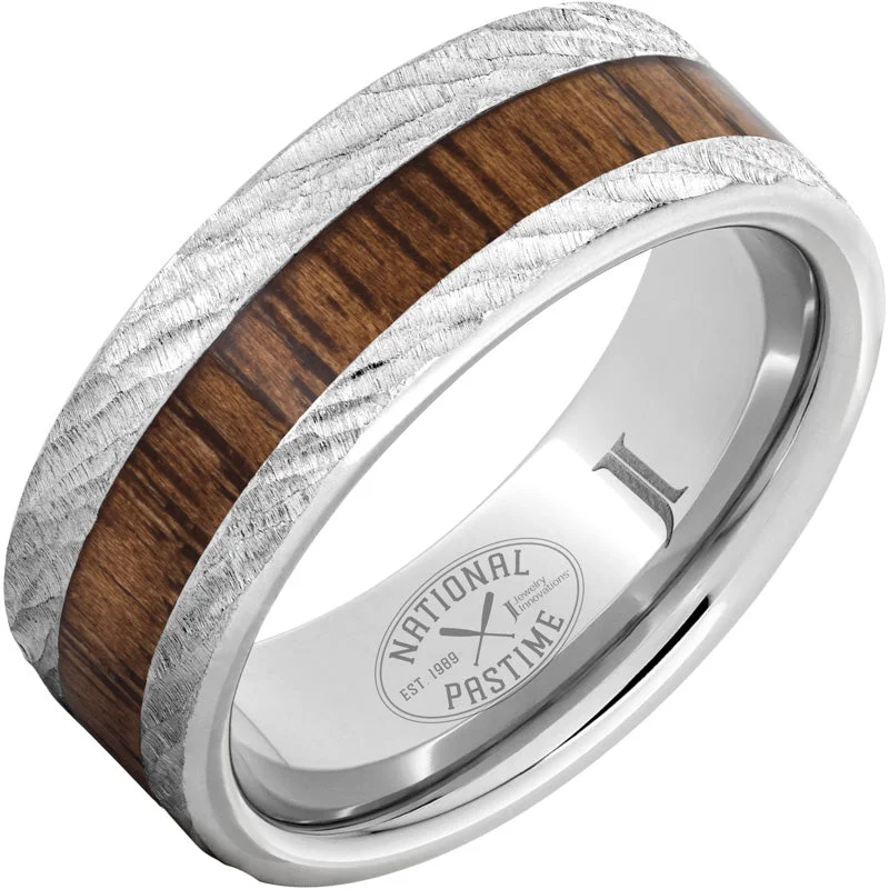 Women’s blue sapphire rings-National Pastime Collection™ Serinium® Ring with Hickory Vintage Baseball Bat Wood Inlay and Bark Finish