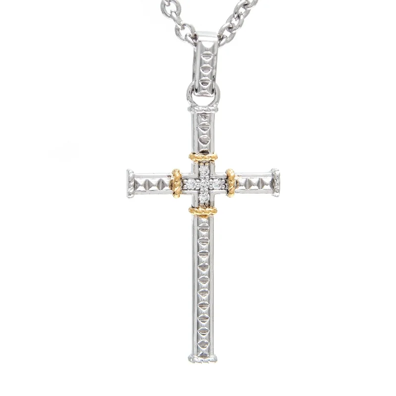 Women’s circle necklaces-Andrea Candela 18K Silver Diamond Cross Necklace