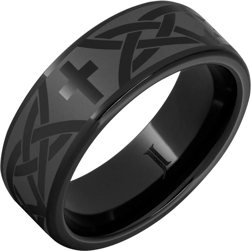 Women’s silver diamond rings-Black Diamond Ceramic™ Christian Cross and Knot Ring