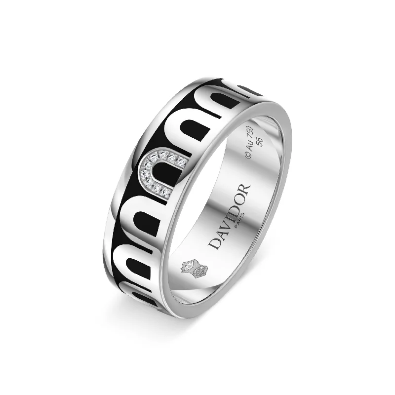 Women’s statement gemstone rings-L’Arc de DAVIDOR Ring MM, 18k White Gold with Caviar Lacquered Ceramic and Porta Simple Diamonds