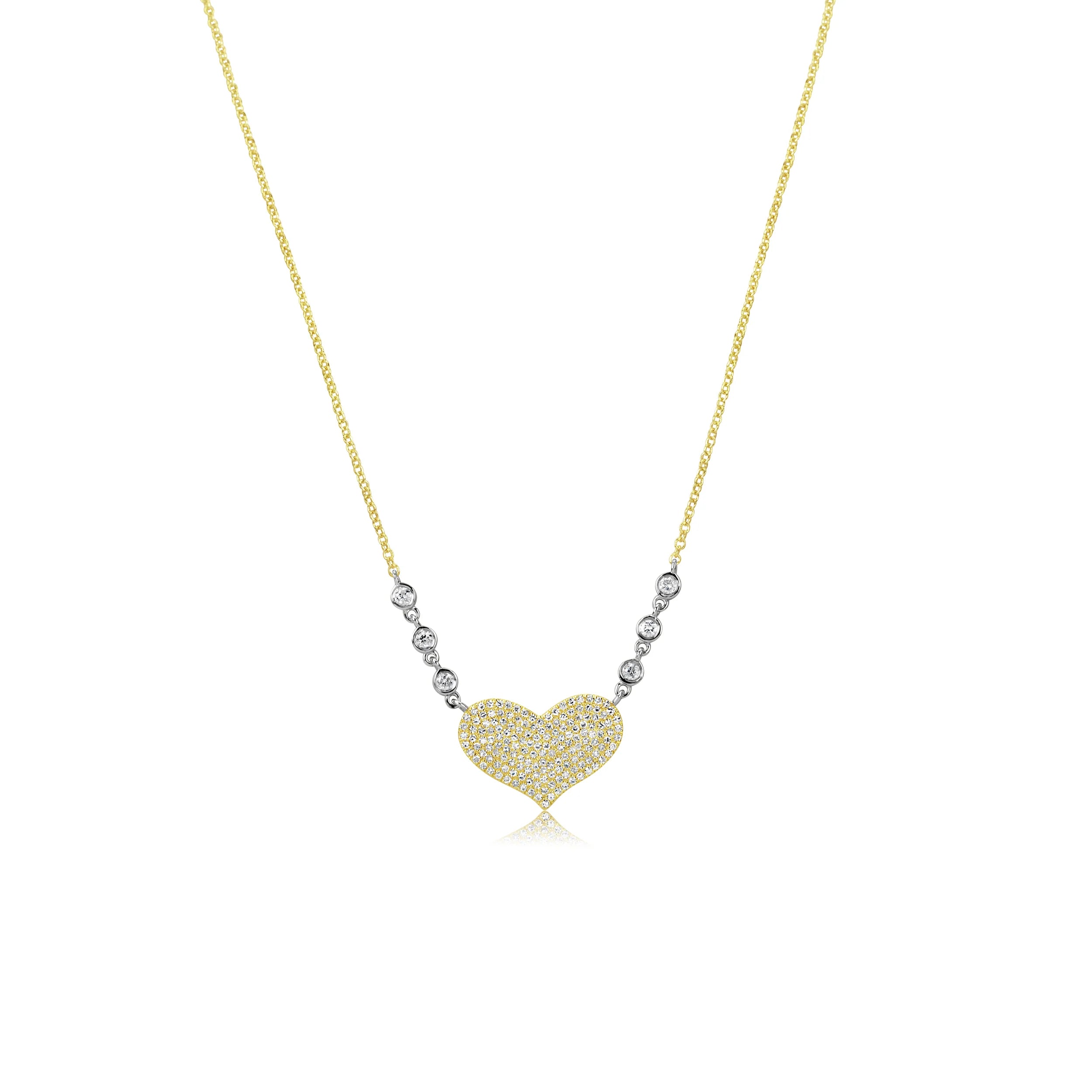 Women’s birthstone necklaces-Meira T Yellow Gold Diamond Heart and Bezel Necklace