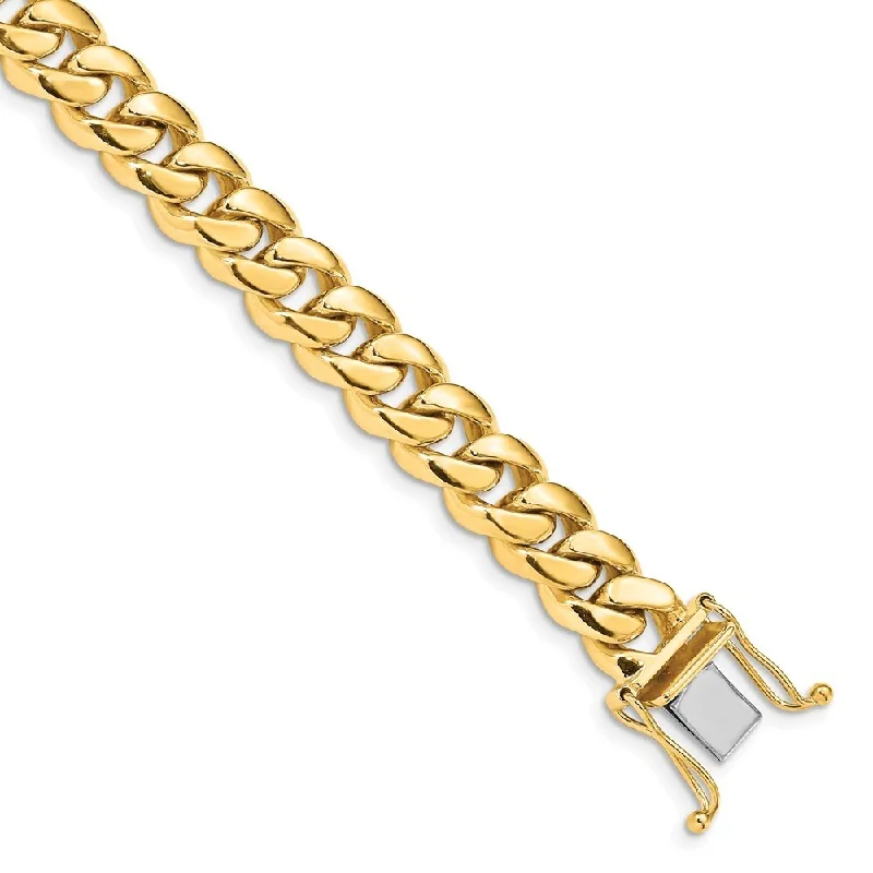 Women’s charm bracelets-14k Yellow Gold 8.7mm Hand-polished Miami Cuban Chain Bracelet Link Bracelet, 8.25"