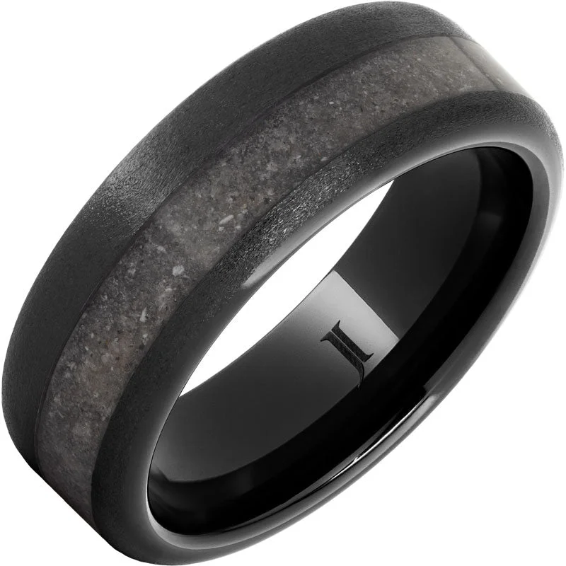 Women’s minimalist rings-Black Diamond Ceramic™ White Beach Sand Inlay Ring