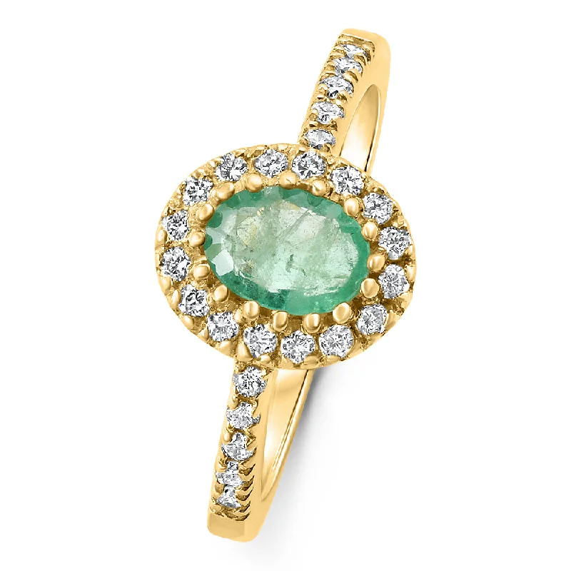 Women’s heirloom engagement rings-3/4Ct Oval Emerald & Lab Grown Diamond Ring 10k Gold