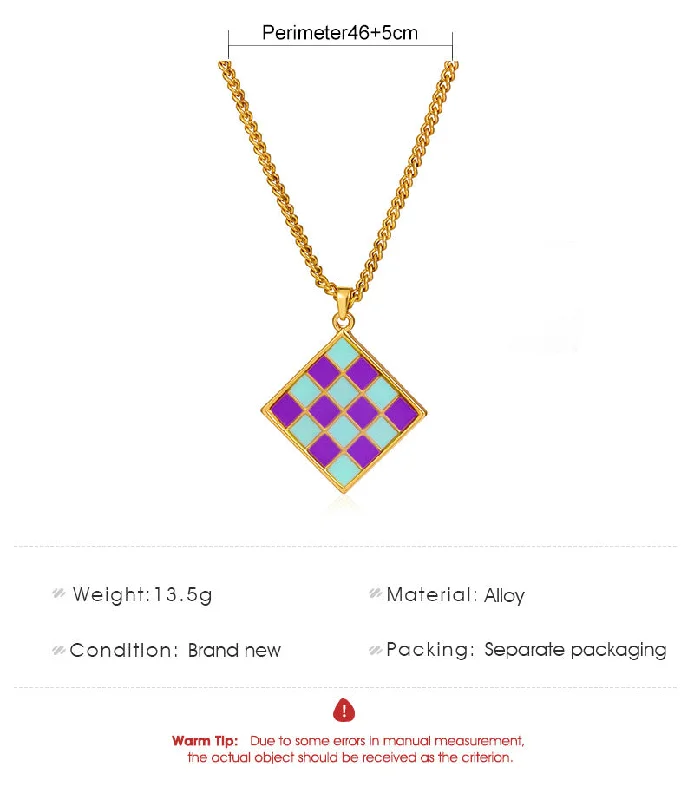 Women’s gemstone pendant necklaces-Cross-border New Geometric Square Pendant Necklace Color Dripping Oil Checkerboard Clavicle Chain Necklace