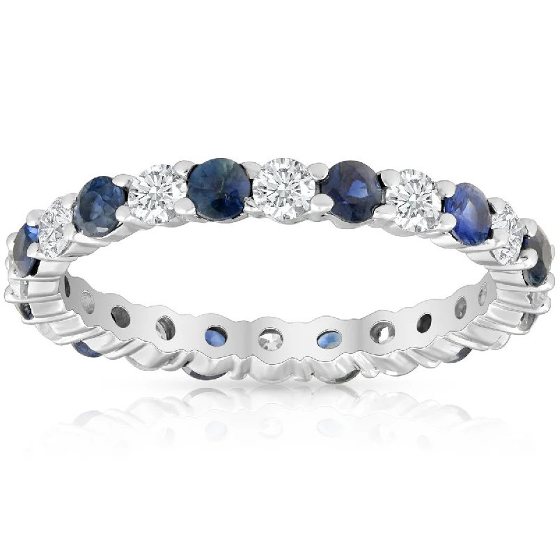 Women’s art deco engagement rings-1 1/2ct Sapphire & Diamond Eternity Wedding Ring 14K White Gold