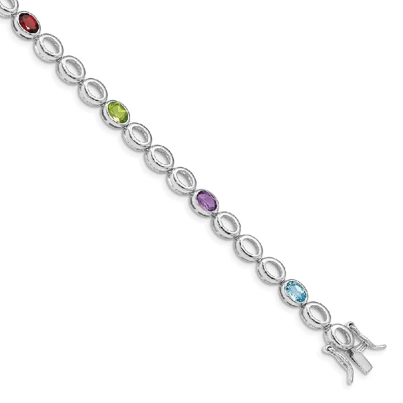 Women’s bracelet with charms-Sterling Silver Rhod-plat Amethyst Blue Topaz Garnet Peridot Bracelet-WBC-QG5068-7.5