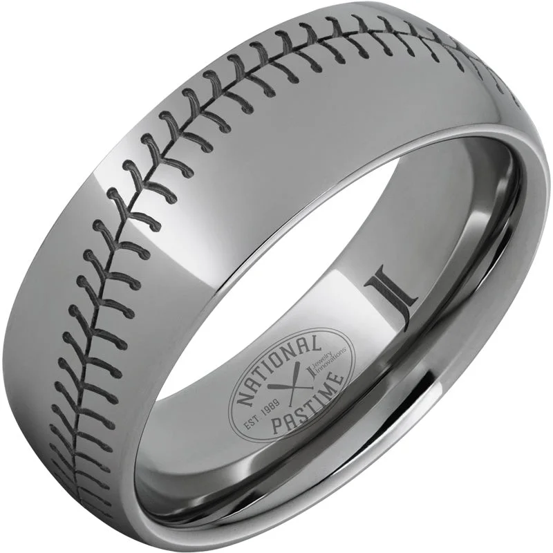 Women’s luxury designer rings-National Pastime Collection™ Rugged Tungsten™ Domed Baseball Ring