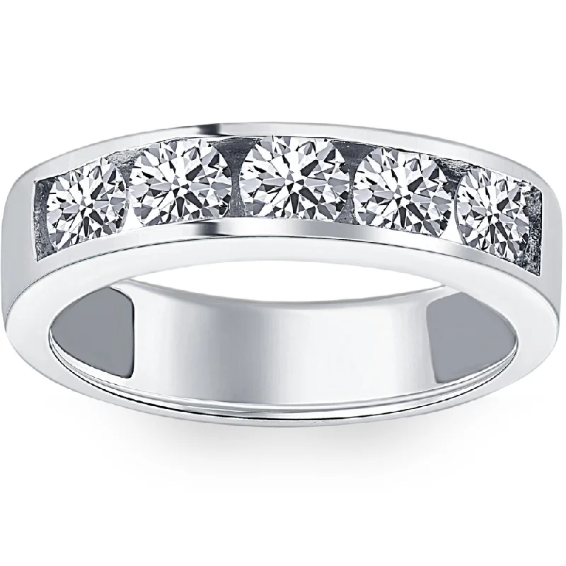 Women’s square engagement rings-1 1/4ct Diamond Wedding Ring Channel Set Mens Ring 14k White Gold