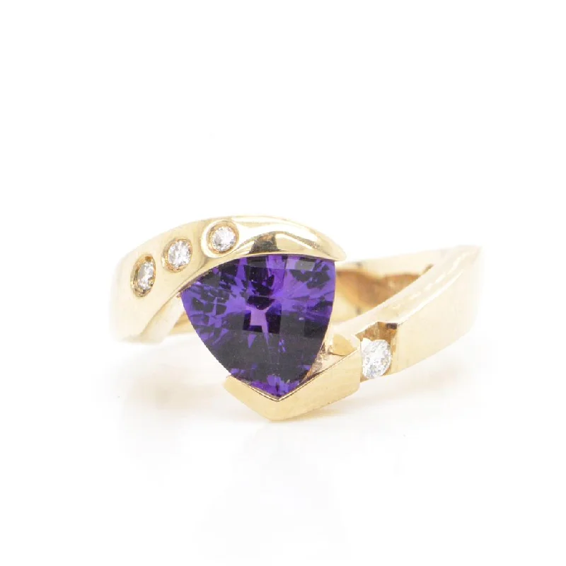 Women’s silver engagement rings-14K Yellow Gold Amethyst & Diamond Ring