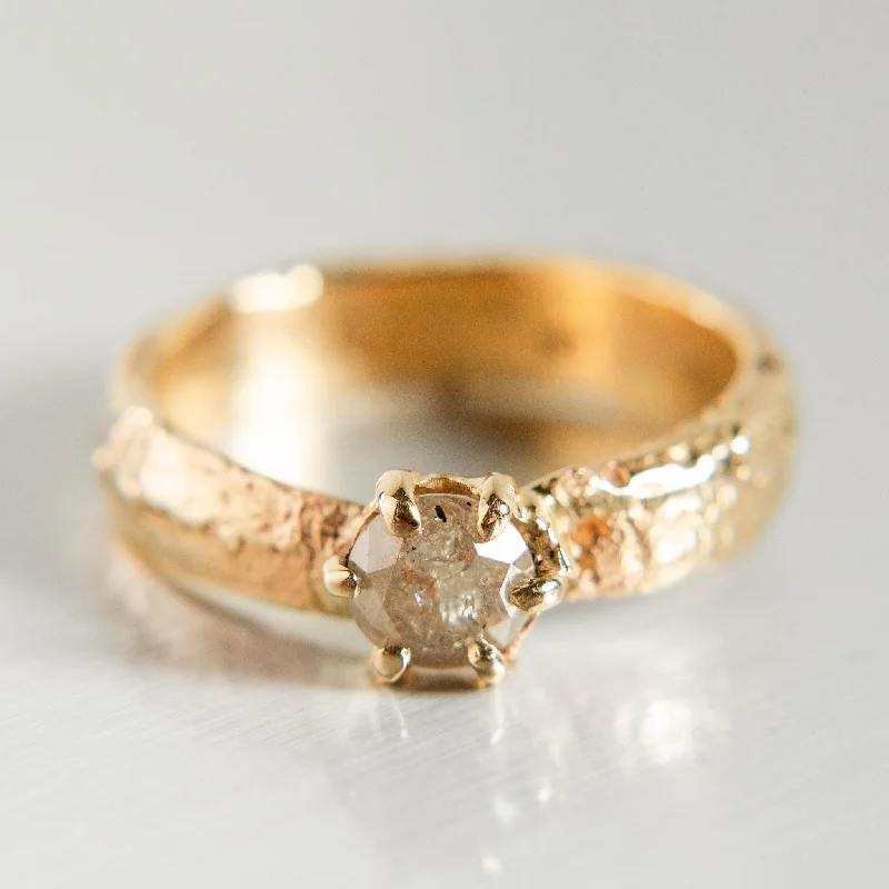 Women’s sapphire rings-Relic Cypress Ring - Salt + Pepper Diamond in 14k Yellow Sandcast Band