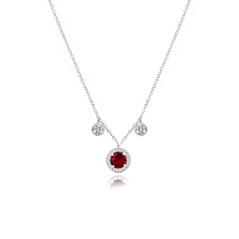 Women’s gemstone pendant necklaces-Meira T Dainty Ruby and Diamonds Necklace