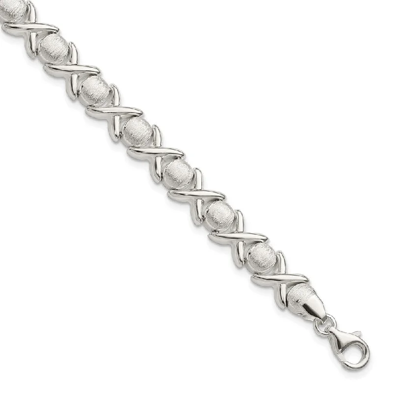 Women’s infinity bracelets-Sterling Silver Polished and Satin X and O Bracelet-WBC-QG3305-7