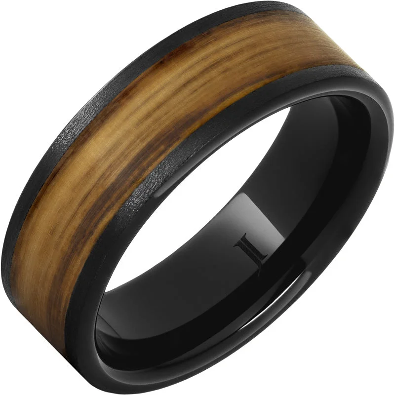 Women’s silver gemstone rings-Barrel Aged™ Black Diamond Ceramic™ Ring with Rye Whiskey Inlay and Stone Finish