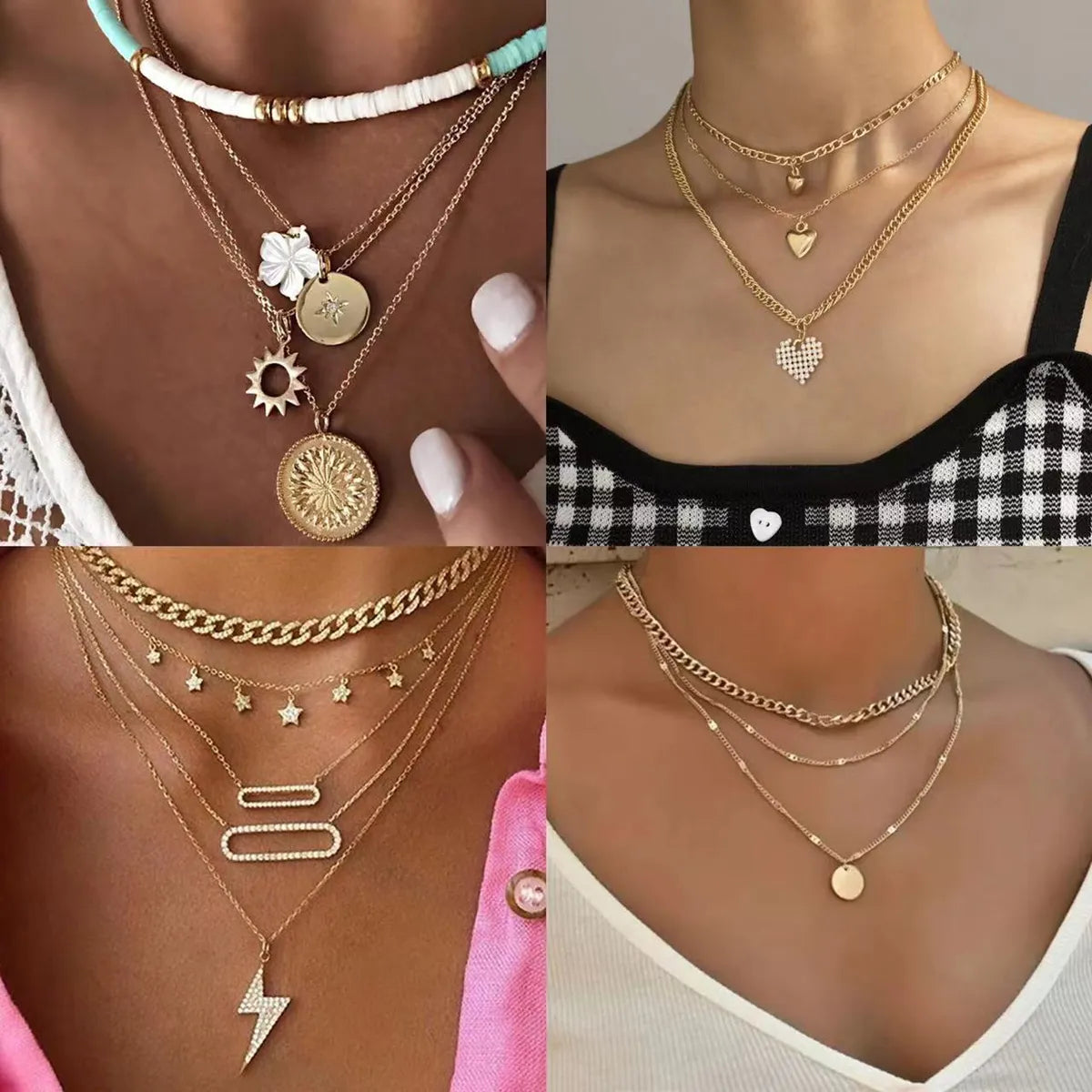 Women’s custom necklaces-Fashion Star Heart Shape Lightning Alloy Plating Inlay Rhinestones Women's Layered Necklaces 1 Piece