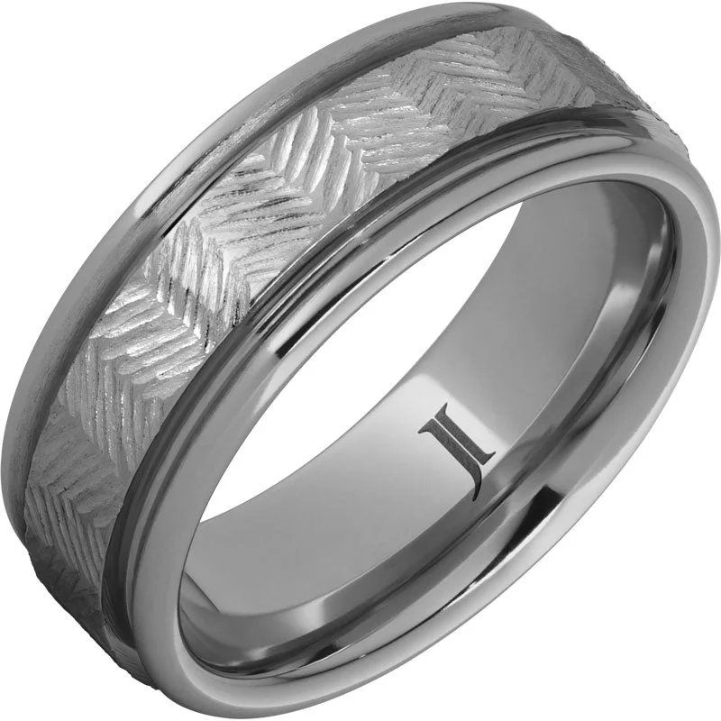 Women’s rose gold stackable rings-Rugged Tungsten™ Chevron Hand Engraved Ring