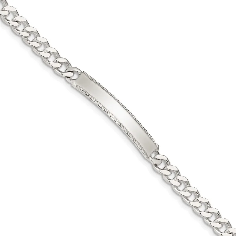 Women’s stacked bangles-Sterling Silver Diamond-cut Engraveable Curb Link ID Bracelet-WBC-QID103-7