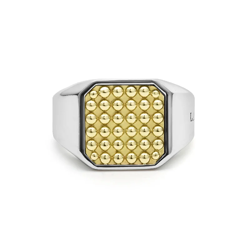 Women’s stacked rings-Two-Tone Caviar Beaded Square Ring