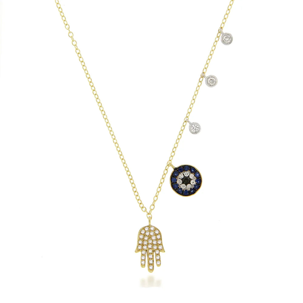 Women’s crystal necklaces-Meira T Diamond Pave Hamsa & Evil Eye Necklace