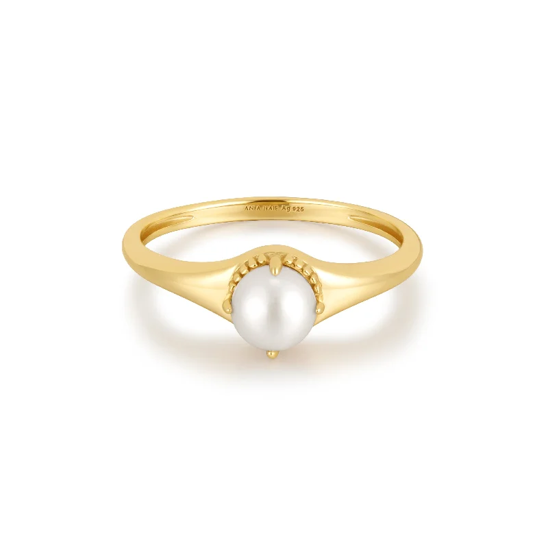 Women’s minimalist rings-Gold Freshwater Pearl Stacking Ring