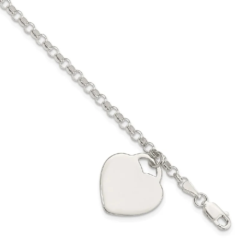 Women’s designer bracelets-Sterling Silver Engraveable Heart Charm Bracelet-WBC-QG1471-7.25