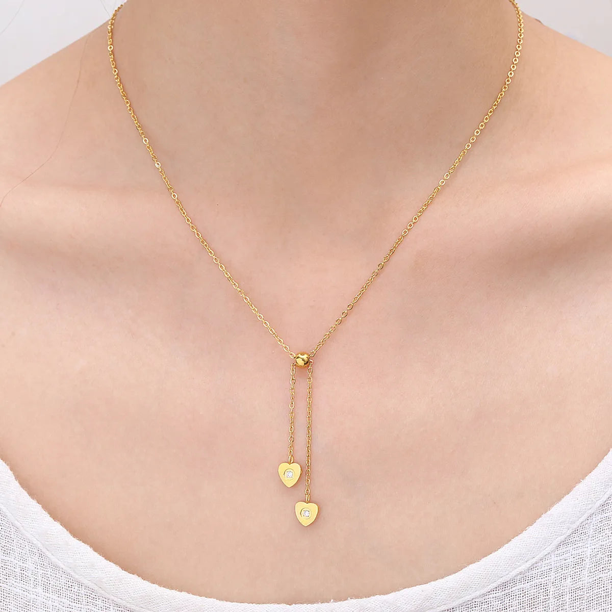 Women’s layered necklaces-Simple Style Commute Heart Shape Titanium Steel Inlay Zircon Pendant Necklace