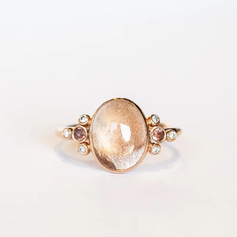 Women’s engagement rings with rose gold band-Emily Amey | Sunstone and Diamond Ring