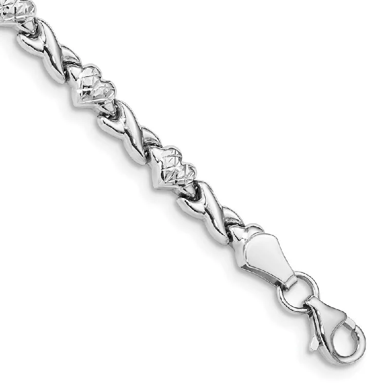 Women’s designer bracelets-14k White Gold 4mm Heart X Fancy Bracelet, 7"