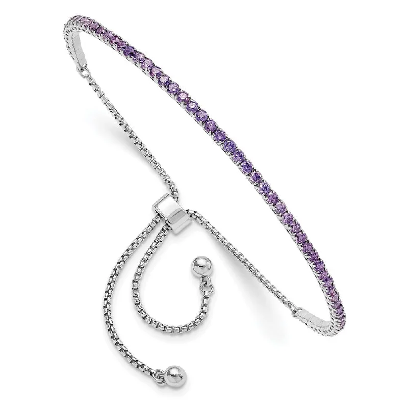 Women’s minimalist bracelets-Sterling Silver Rhod-Plated February Purple CZ Adjustable Bracelet-WBC-QG5696FEB