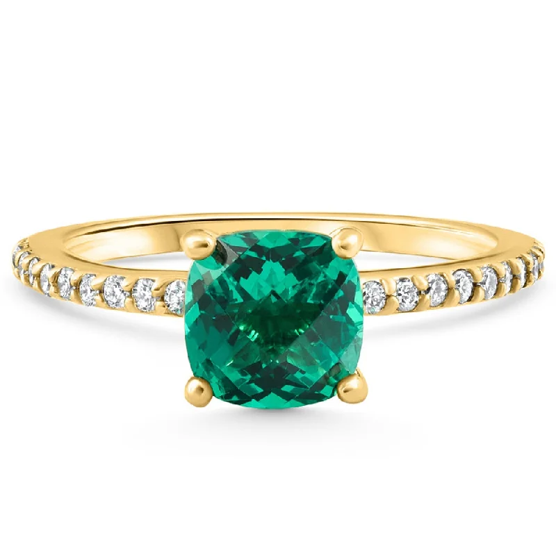 Women’s delicate engagement rings-1 3/4Ct Cushion Emerald & Diamond Ring Gold Lab Grown