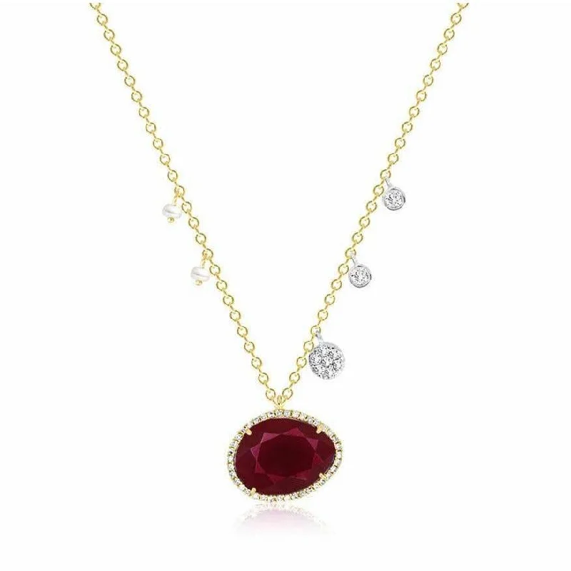 Women’s multi-strand necklaces-Meira T Ruby Off-Centered Pearls & Diamond Charms