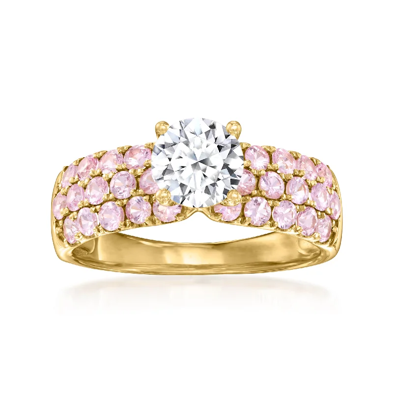 Women’s artistic engagement rings-Ross-Simons Lab-Grown Diamond Ring With Pink Sapphires in 14kt Yellow Gold