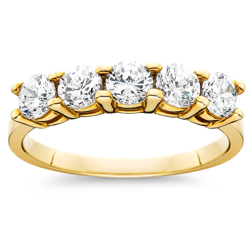 Women’s vintage diamond engagement rings-1ct Five Stone Diamond Ring 14K Yellow Gold