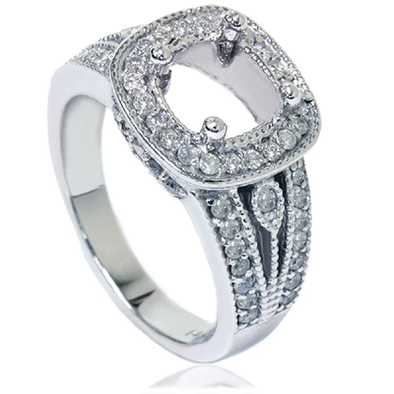 Women’s eco-friendly engagement rings-3/4ct Cushion Halo Diamond Ring Setting 14K White Gold