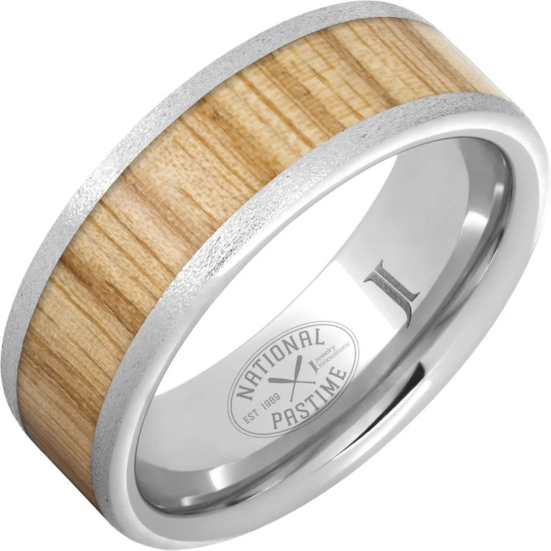 Women’s rose gold diamond rings-National Pastime Collection™ Serinium® Ring with White Ash Vintage Baseball Bat Wood Inlay and Stone Finish