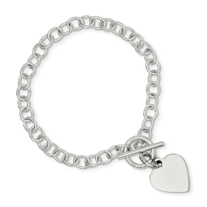 Women’s charm bangle bracelets-Sterling Silver Polished Engraveable Heart Charm Bracelet-WBC-QG3283-8.5