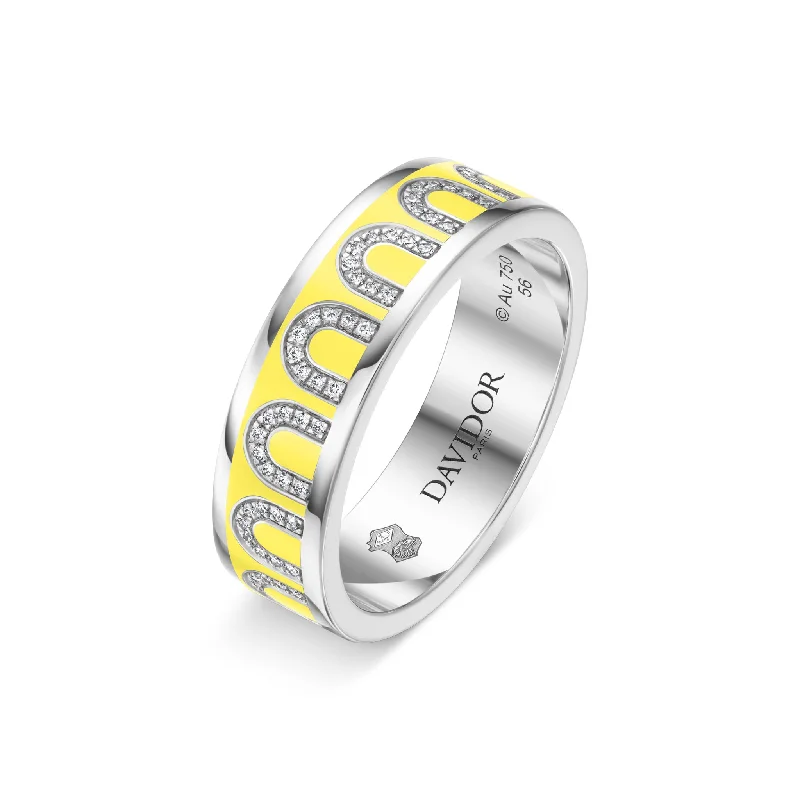 Women’s colorful birthstone rings-L'Arc de DAVIDOR Ring MM, 18k White Gold with Limoncello Lacquered Ceramic and Arcade Diamonds