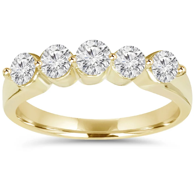 Women’s rose cut engagement rings-3/4Ct Diamond Five Stone Single Prong Wedding Ring 10k Yellow Gold