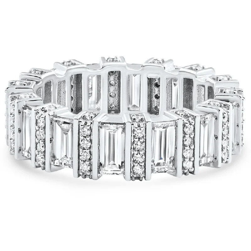 Women’s engagement rings with matching band-3Ct TW Emerald Cut Diamond Fancy Eternity Wedding Ring 14k Gold Lab Grown