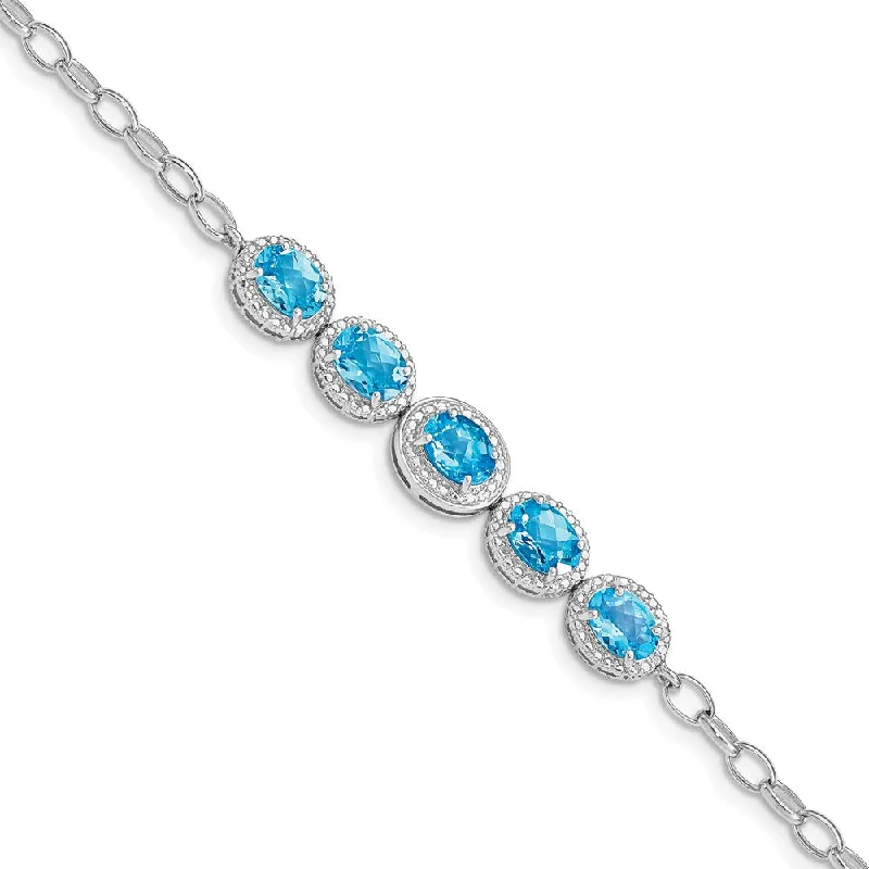 Women’s gold cuff bracelets-Sterling Silver Rhod-plat Blue Topaz Bracelet-WBC-QG5060-8