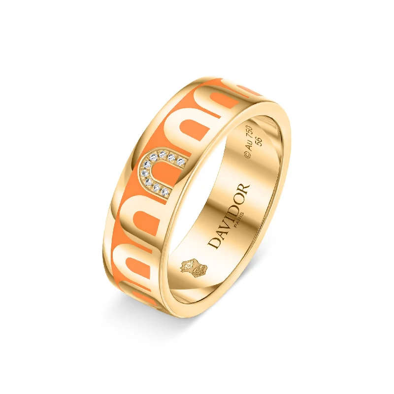 Women’s simple gold rings-L’Arc de DAVIDOR Ring MM, 18k Yellow Gold with Zeste Lacquered Ceramic and Porta Simple Diamonds