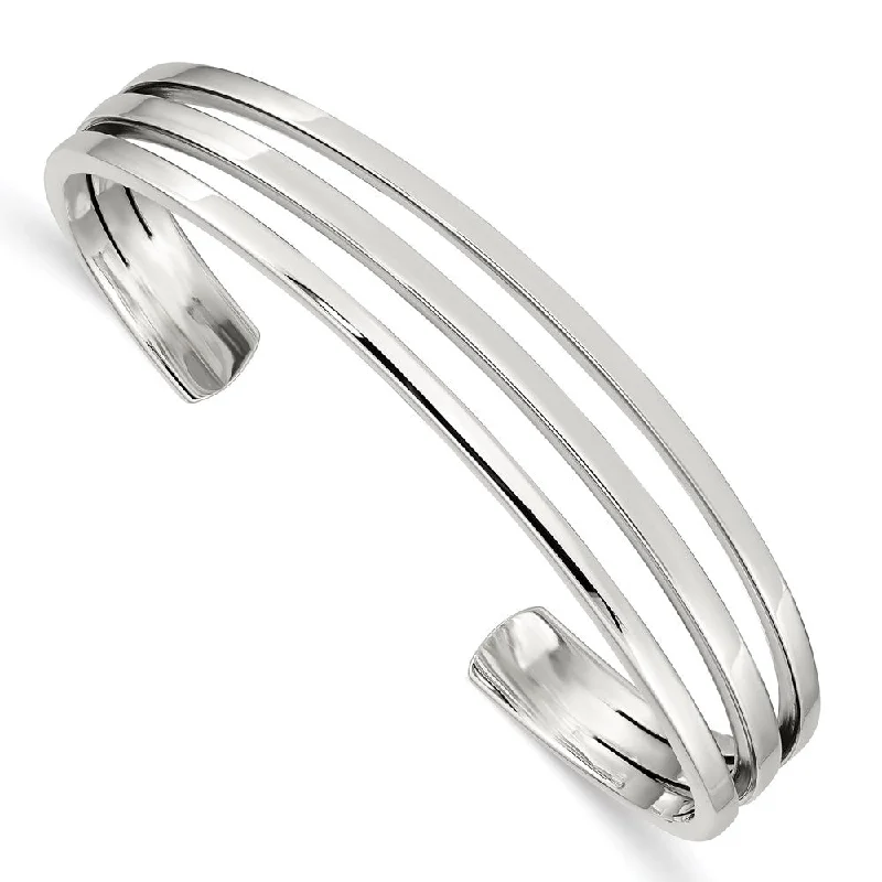 Women’s silver chain bracelets-Sterling Silver Cuff Bangle Bracelet-WBC-QB369