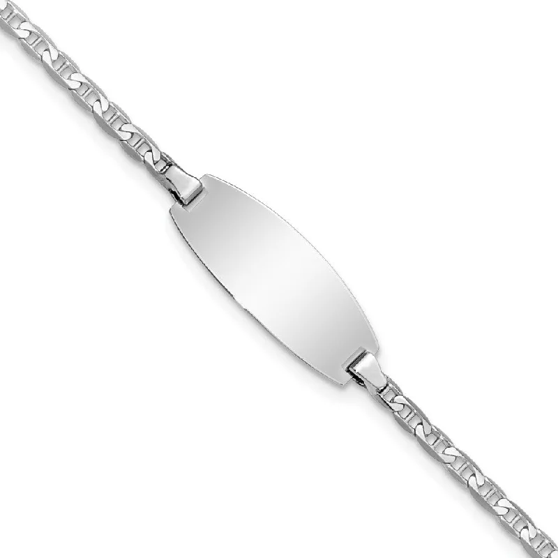 Women’s silver gemstone bracelets-14k White Gold 8mm Oval Anchor ID Bracelet, 5.5"