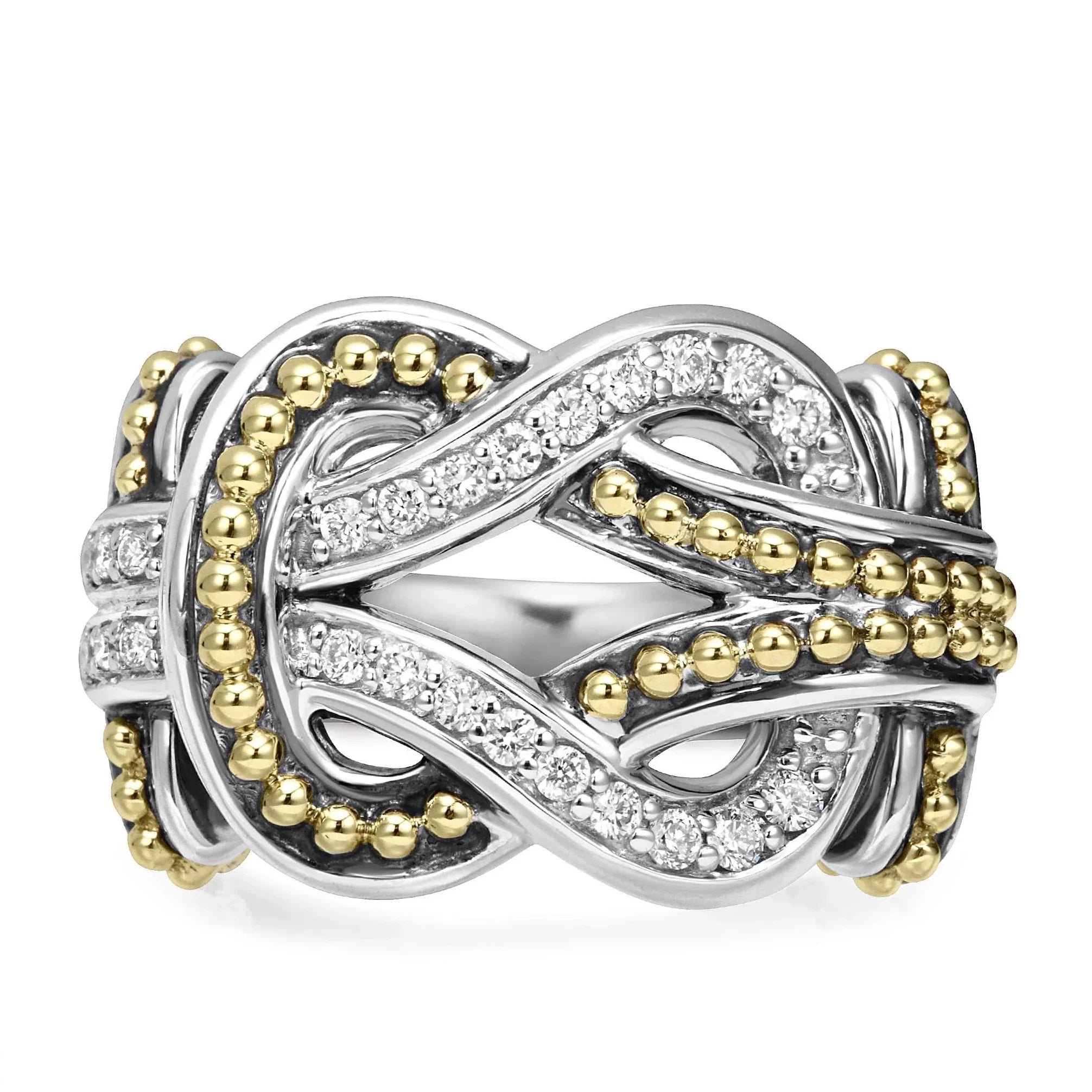 Women’s vintage engagement rings-Two-Tone Knot Diamond Statement Ring