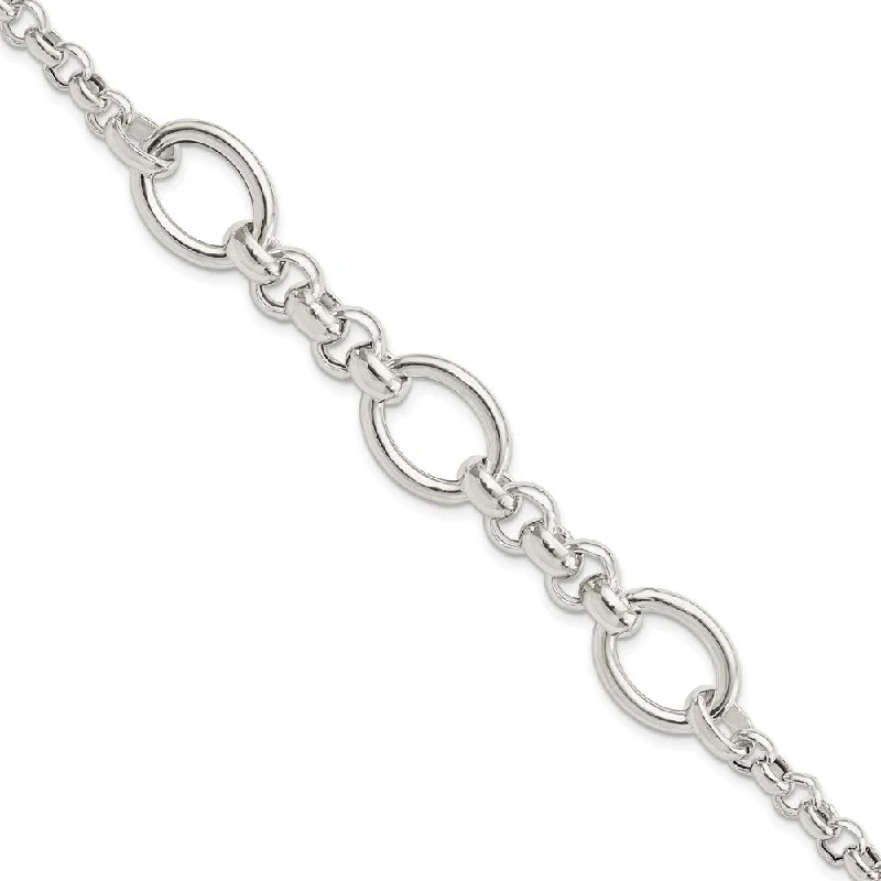 Women’s delicate bracelets-Sterling Silver Polished Fancy Link Bracelet-WBC-QG5847-7.75