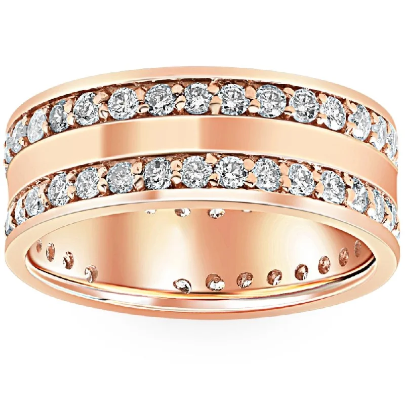 Women’s custom-cut engagement rings-1 1/2ct Double Row Diamond Eternity Wedding Ring 14K Rose Gold Double Row Band