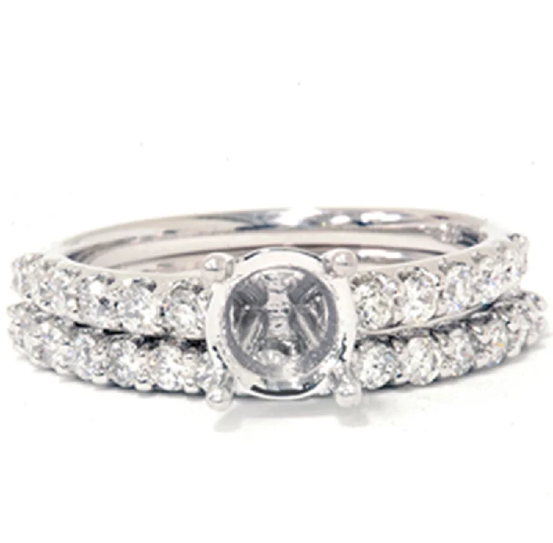 Women’s cushion cut engagement rings-3/4ct Half Eternity Diamond Ring Set 14K White Gold